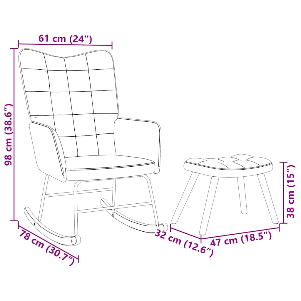 Chaise à bascule avec tabouret en velours - Imagem 11