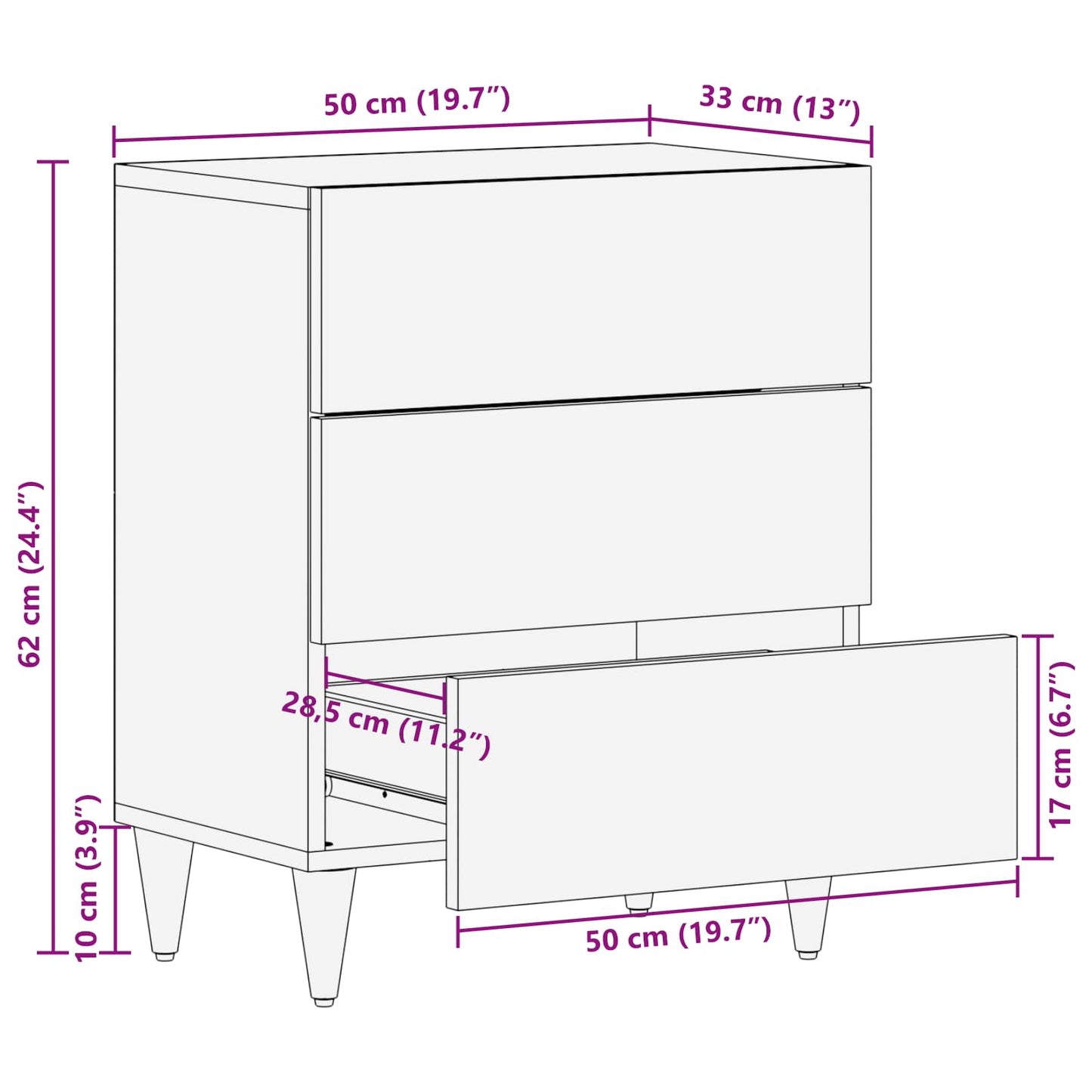 Cabinet de chevet   Bois de mangue massif - Imagem 11