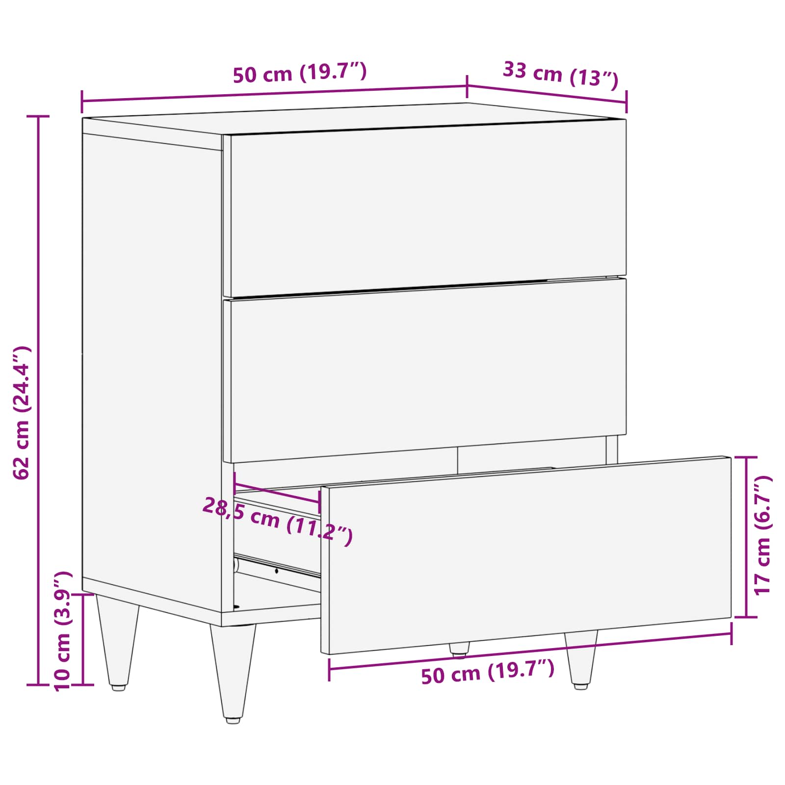 Cabinet de chevet   Bois de mangue massif - Imagem 11