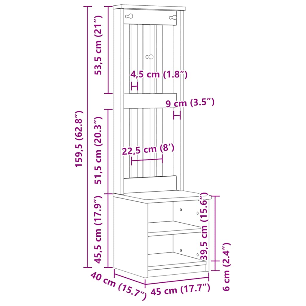 Portemanteau SANDNES 45x40x159,5 cm bois massif pin - Imagem 10