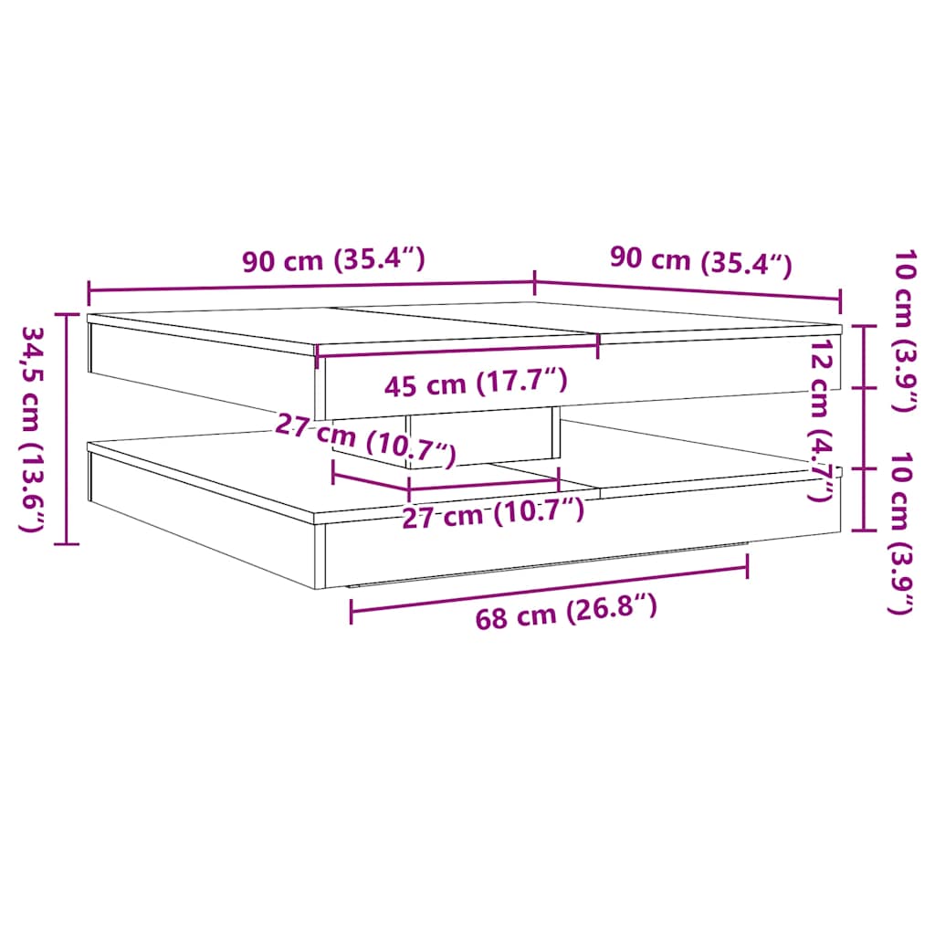 Table basse rotative à 360 degrés - 90x90x34,5 cm - Sensuri Maison