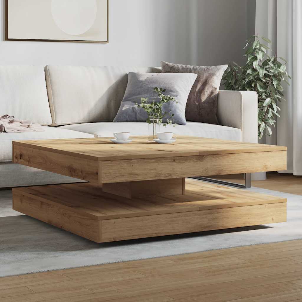 Table basse rotative à 360 degrés chêne artisanal 90x90x34,5 cm - Imagem 3