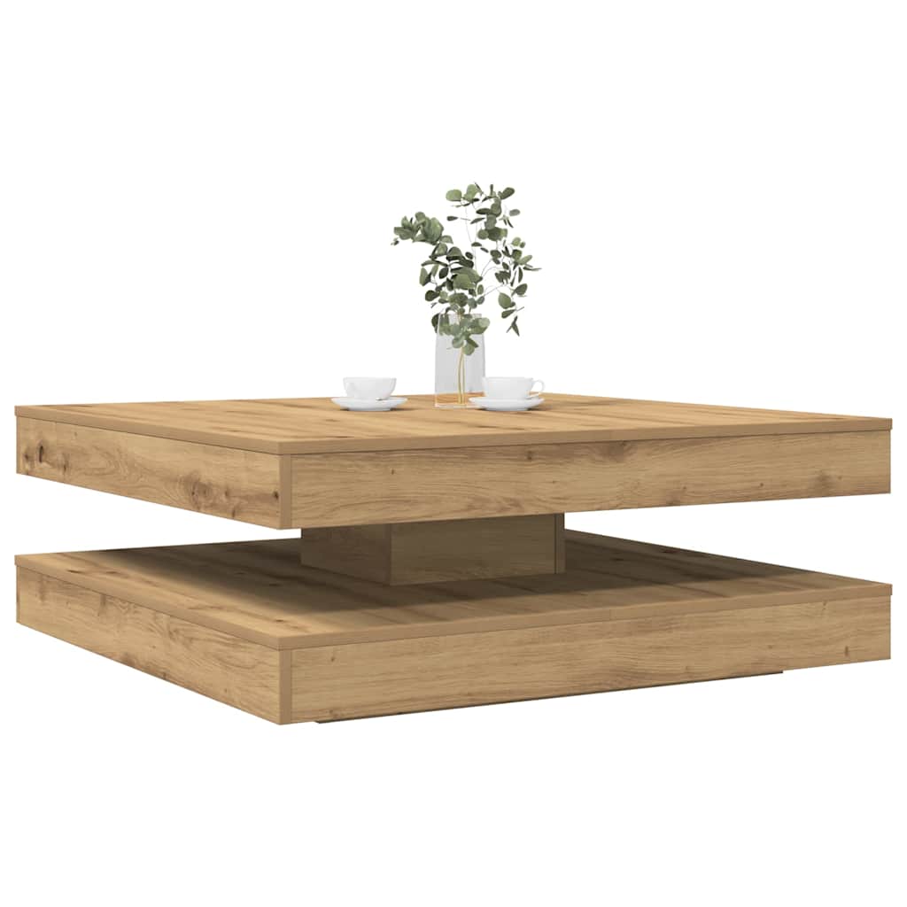 Table basse rotative à 360 degrés chêne artisanal 90x90x34,5 cm - Imagem 1