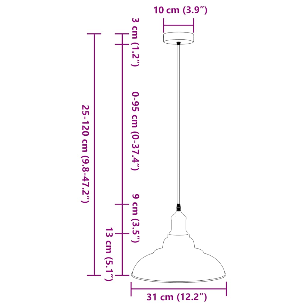 Lampe suspendue réglable hauteur E27  foncé Ø 31 cm métal - Imagem 11