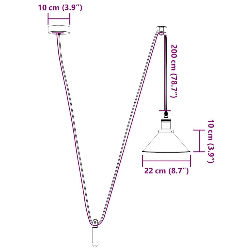 Lampe suspendue réglable hauteur E27  brillant Ø22cm métal - Imagem 11