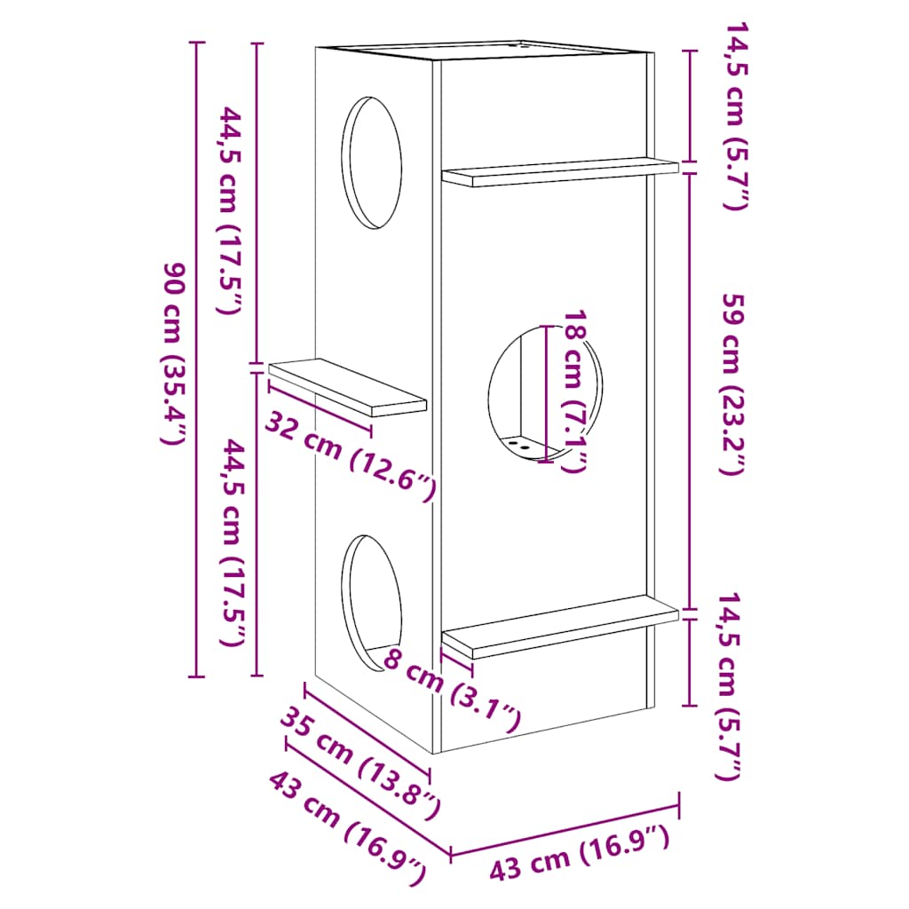 Maison pour chat  43x43x90 cm bois de pin massif - Imagem 14