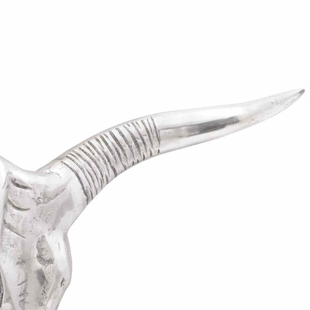 Crâne Taureau Aluminium Argenté | Sculpture - Sensuri Maison