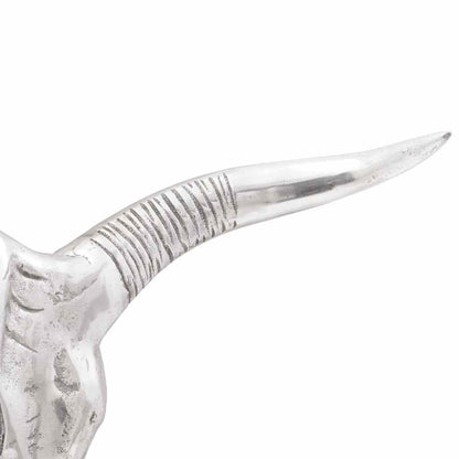 Crâne Taureau Aluminium Argenté | Sculpture - Sensuri Maison