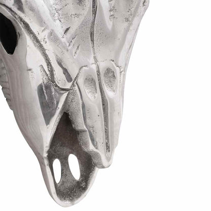 Crâne Taureau Aluminium Argenté | Sculpture - Sensuri Maison