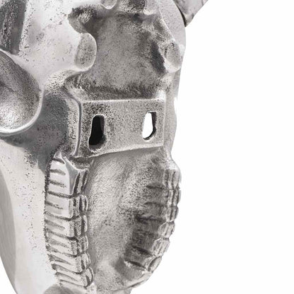 Crâne Taureau Aluminium Argenté | Sculpture - Sensuri Maison