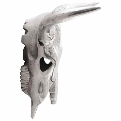 Crâne Taureau Aluminium Argenté | Sculpture - Sensuri Maison