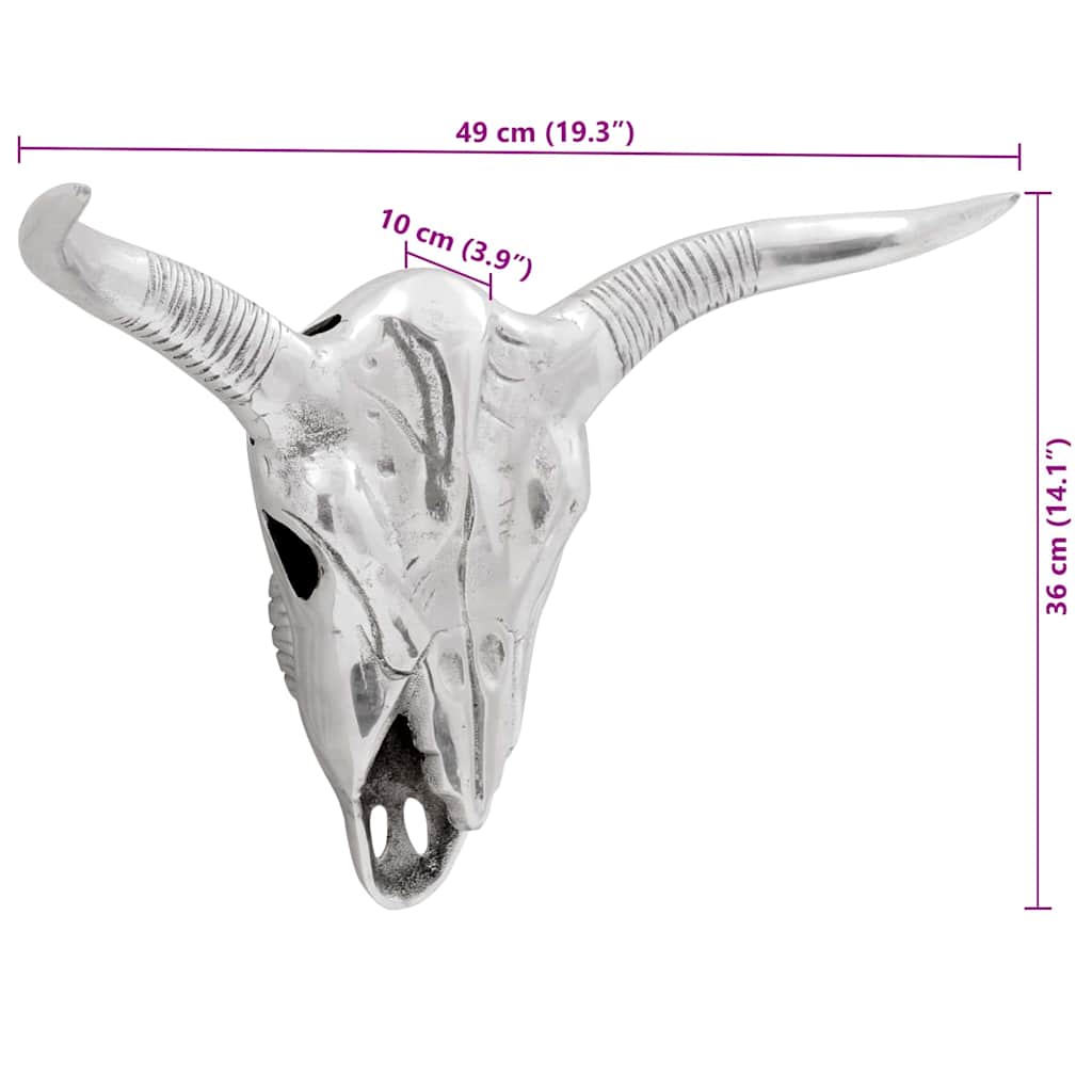 Crâne Taureau Aluminium Argenté | Sculpture - Sensuri Maison