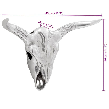 Crâne Taureau Aluminium Argenté | Sculpture - Sensuri Maison