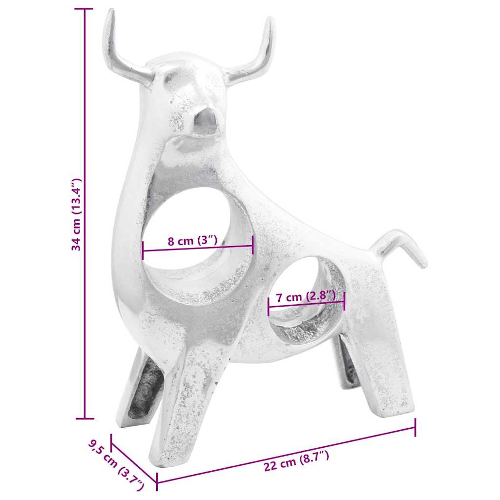 Sculpture Taureau Aluminium Argenté | Déco - Sensuri Maison