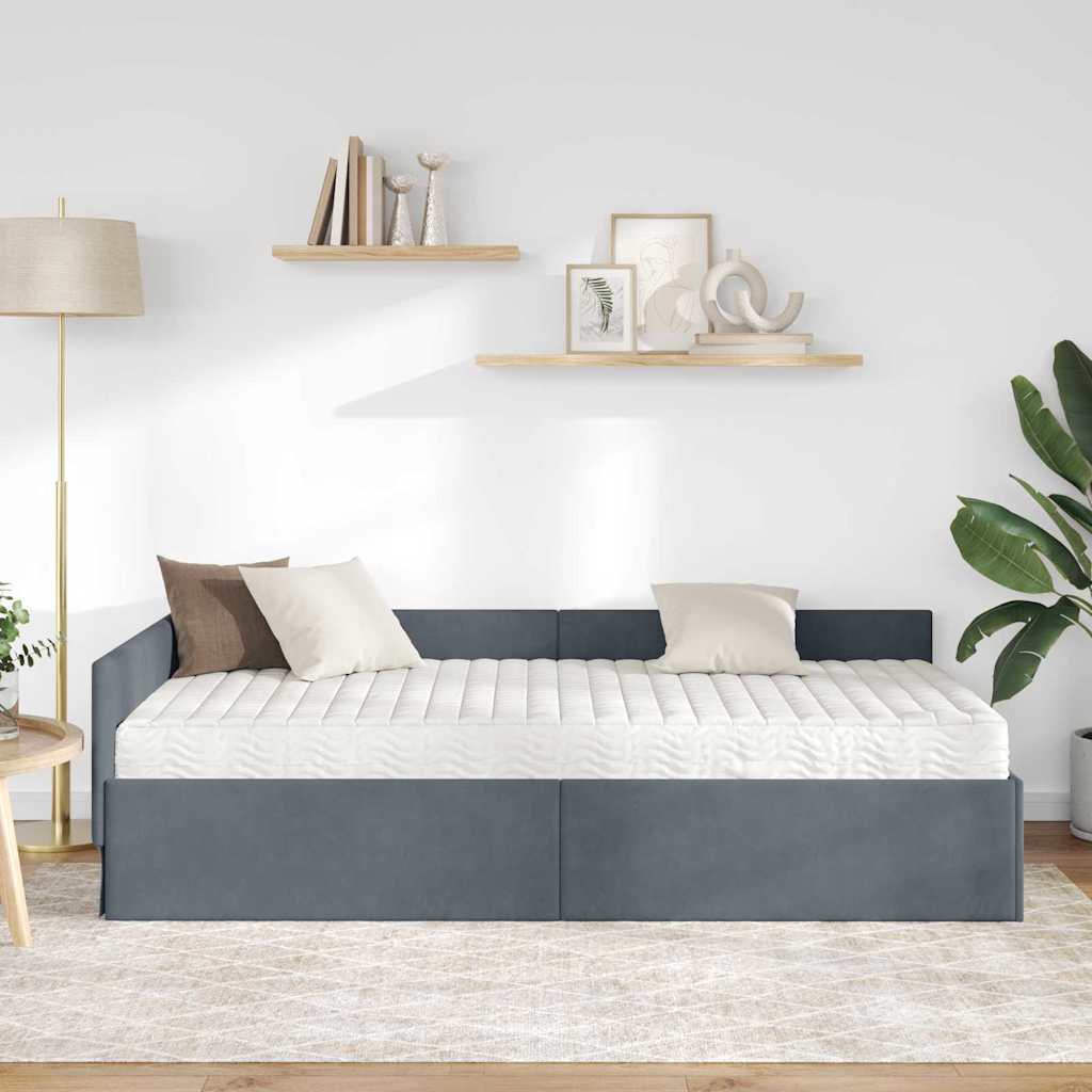 Cadre de lit d'angle avec matelas Autre 2 pcs  Velours - Imagem 3