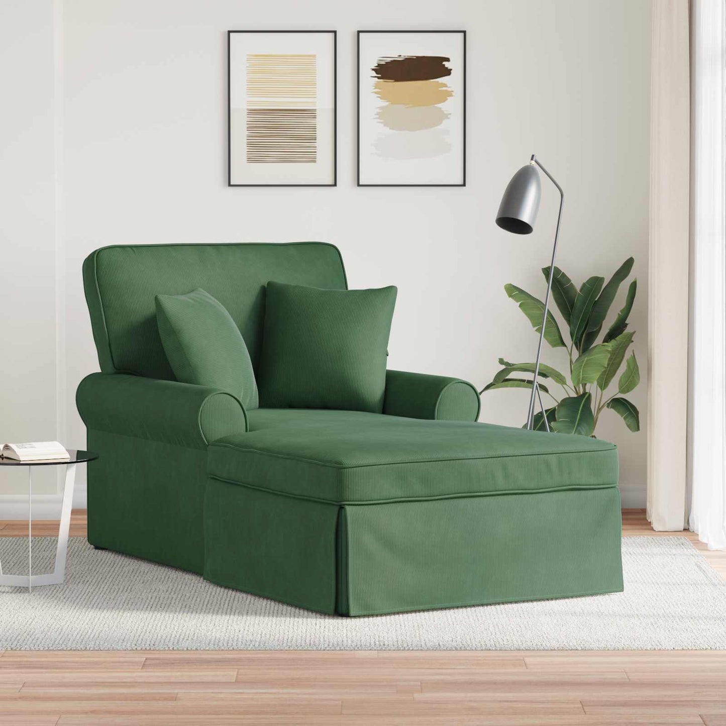 Chaise longue avec jupe - Style contemporain - Velours côtelé orange - Sensuri Maison