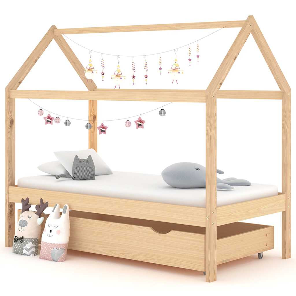 Cadre de lit pour enfant et un tiroir bois pin massif 80x160 cm - Imagem 1
